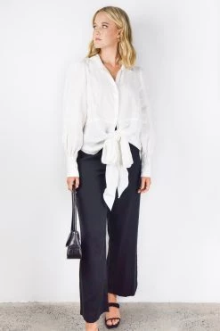 Among The Brave Victory White Linen Tie Hem Puff Sleeve Shirt