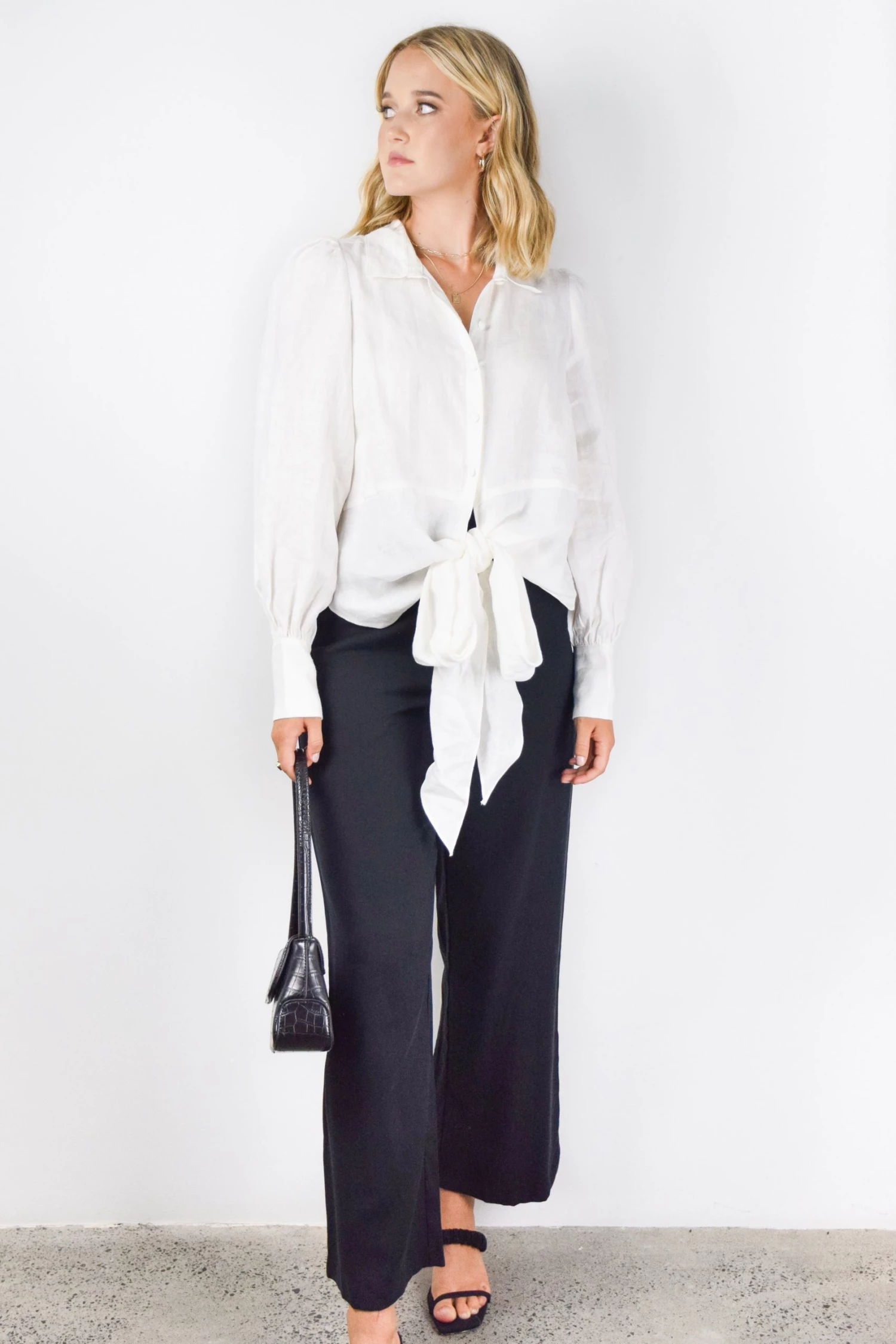 Among The Brave Victory White Linen Tie Hem Puff Sleeve Shirt