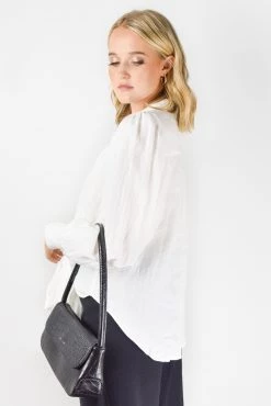 Among The Brave Victory White Linen Tie Hem Puff Sleeve Shirt