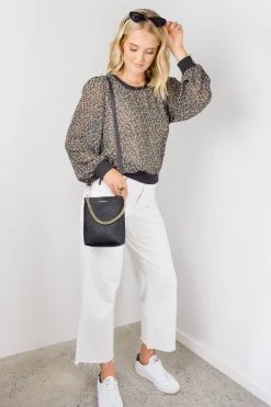 Among The Brave Tops & Tees Chance Midnight Ditsy Print Sheer LS Contrast Rib Top