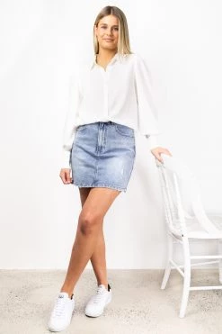 Among The Brave Champion Ivory Soft Linen Blend Puff Sleeve Deep Cuff Shirt Tops & Tees