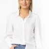 Among The Brave Champion Ivory Soft Linen Blend Puff Sleeve Deep Cuff Shirt Tops & Tees