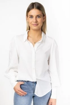 Among The Brave Champion Ivory Soft Linen Blend Puff Sleeve Deep Cuff Shirt Tops & Tees