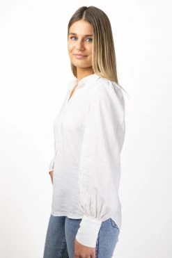 Among The Brave Champion Ivory Soft Linen Blend Puff Sleeve Deep Cuff Shirt Tops & Tees