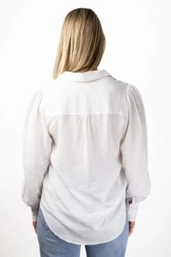 Among The Brave Champion Ivory Soft Linen Blend Puff Sleeve Deep Cuff Shirt Tops & Tees