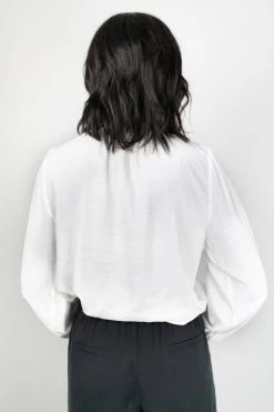 Among The Brave Embrace Ivory Soft Linen Blend LS High Neck Shirred Puff Sleeve Top