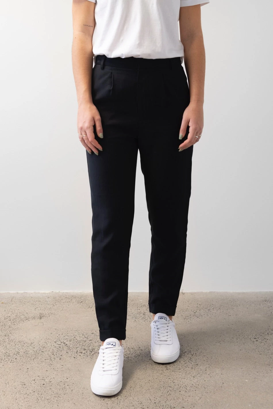 Among The Brave New In Essential Black Tapered Viscose Boyfriend Cuffed Pant