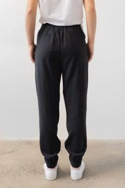 Among The Brave Fast Track Black Elastic Waist Tapered Cupro Jogger Pants
