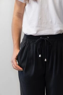 Among The Brave Fast Track Black Elastic Waist Tapered Cupro Jogger Pants