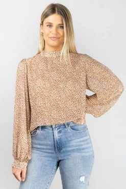 Ivy + Jack Frankie Caramel Mini Leopard Blouson Sleeve Top New In