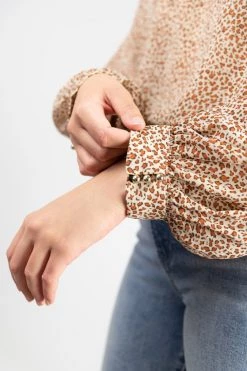 Ivy + Jack Frankie Caramel Mini Leopard Blouson Sleeve Top New In