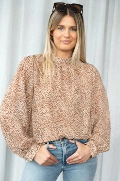 Ivy + Jack Frankie Caramel Mini Leopard Blouson Sleeve Top New In