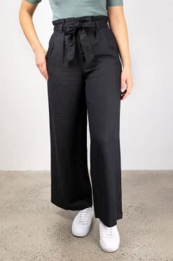 Among The Brave Galaxy Black Paper Bag Tie Waist Wide Leg Linen Pant Pants