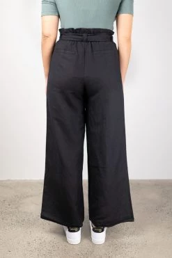 Among The Brave Galaxy Black Paper Bag Tie Waist Wide Leg Linen Pant Pants