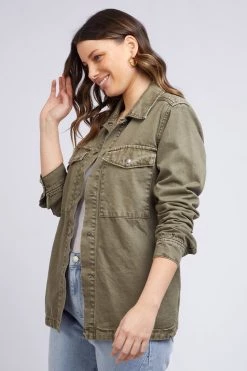 Foxwood Atlas Khaki Tie Waist Shacket Support Local