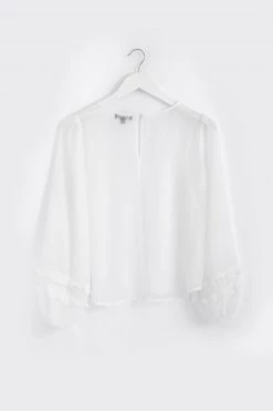 Among The Brave Ava Ivory Crinkle Shimmer Double Ruffle Puff Sleeve Top