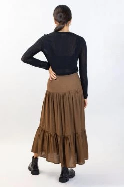 Ivy + Jack Stella Pecan Crinkle Deep Basque Tiered Midi Skirt