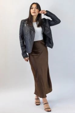 Ivy + Jack Ivy Chocolate Satin Midi Bias Skirt Skirts