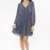 Seeking Lola Bravo Purple Ditsy V Neck Mid Sleeve Tiered Mini Dress New In