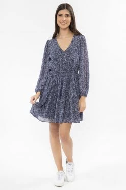 Seeking Lola Bravo Purple Ditsy V Neck Mid Sleeve Tiered Mini Dress New In