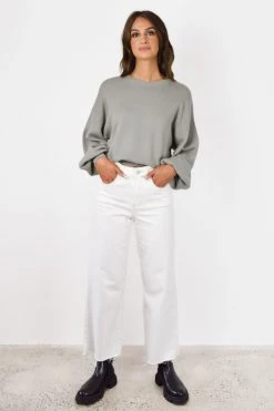 Ivy + Jack Impulse Grey Sage Fine Gauge Cotton Puff Sleeve Cropped Knit New In