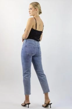 Among The Brave Carlie Straight Leg Distressed Raw Hem Faded Jean