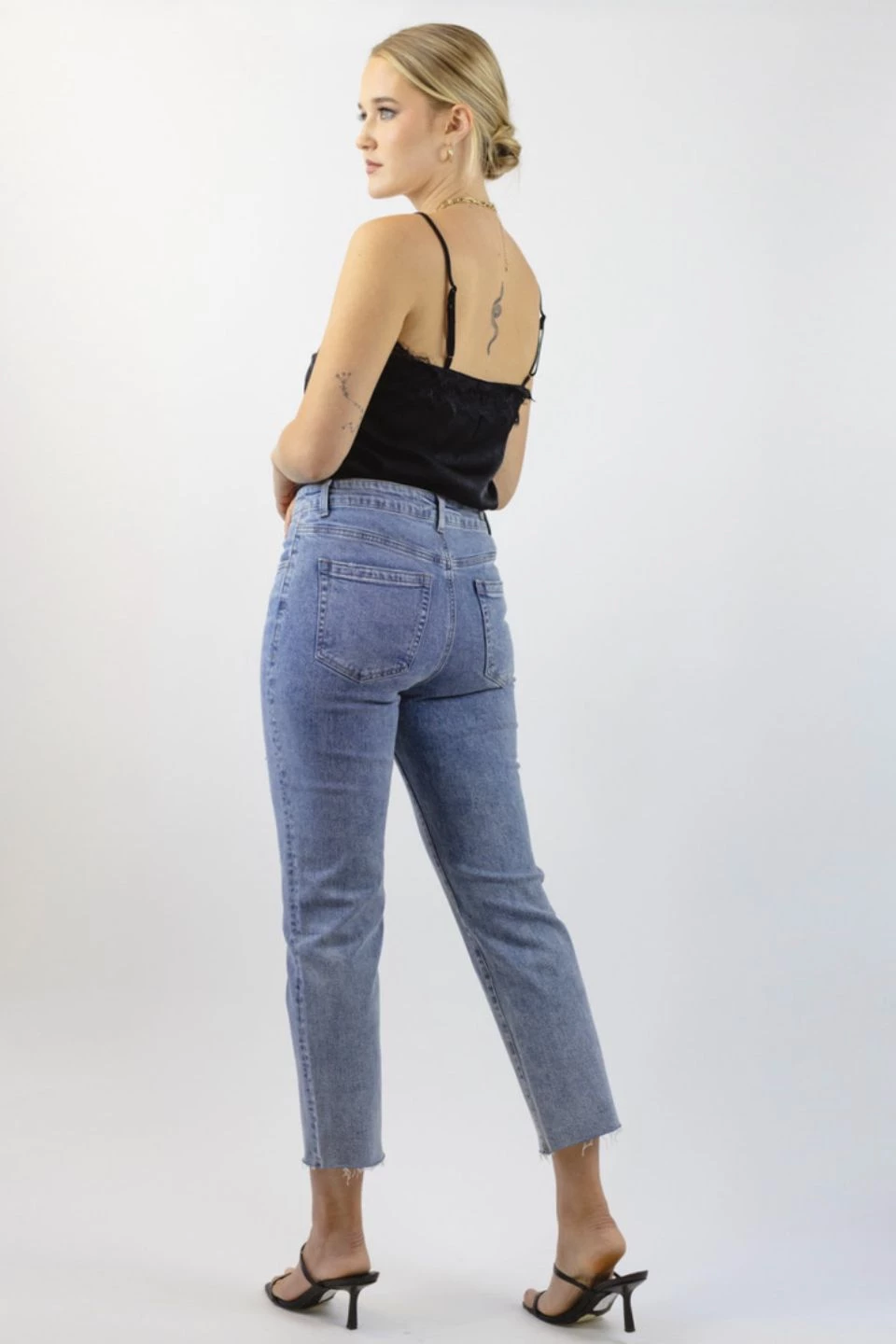 Among The Brave Carlie Straight Leg Distressed Raw Hem Faded Jean