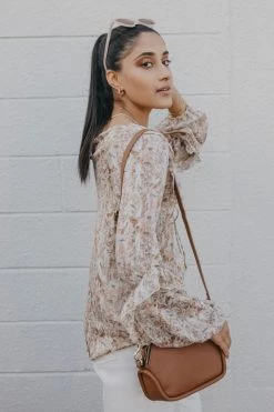 Among The Brave Day Dream Cream Floral With Lurex Stripe Frill Neck LS Frill Sleeve Top