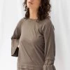 ReCreate New In Transit Frill Sleeve Taupe Cotton Top