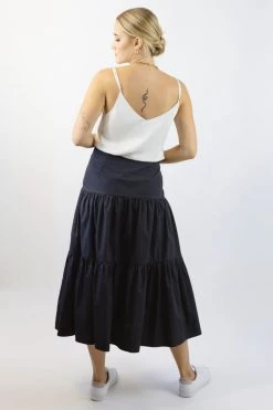 Ivy + Jack Stella Black Poplin Deep Basque Tiered Midi Skirt Skirts