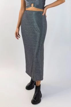 Among The Brave New In Interstellar Silver Shimmer High Split Midi Skirt