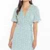 Billie The Label Dresses Wonderland Sage Floral Flutter Sleeve Mini Wrap Dress