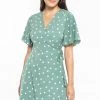 Billie The Label Dresses Wonderland Sage Spot Flutter Sleeve Mini Wrap Dress