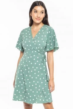 Billie The Label Dresses Wonderland Sage Spot Flutter Sleeve Mini Wrap Dress