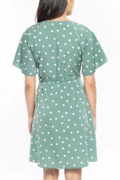 Billie The Label Dresses Wonderland Sage Spot Flutter Sleeve Mini Wrap Dress