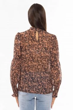 Billie The Label Fantasy Terracotta Floral Lace Front Long Sleeve Top New In
