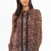 Billie The Label Fantasy Terracotta Floral Lace Front Long Sleeve Top New In