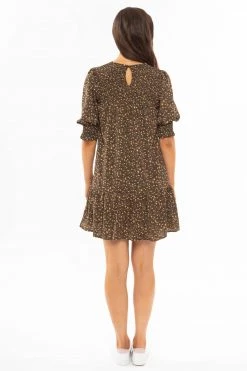 Billie The Label Hug Me Floral Print Shirred Cuff LS Shirred Shoulder Dress