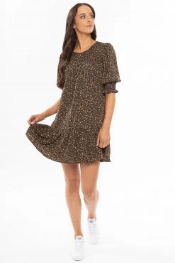 Billie The Label Hug Me Floral Print Shirred Cuff LS Shirred Shoulder Dress