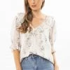 Billie The Label Sweet Dreams Ivory Scatter SS Frill V Neck Top Tops & Tees
