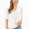 Billie The Label Tops & Tees Sweet Dreams White Tencel SS Frill V Neck Top