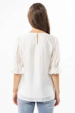 Billie The Label Tops & Tees Sweet Dreams White Tencel SS Frill V Neck Top