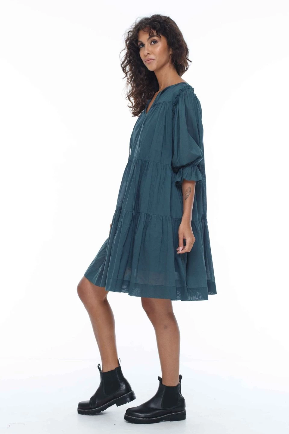 Blak Promise Half Sleeve Basil Tiered Mini Dress New In