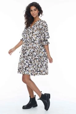 Blak Promise Half Sleeve Khaki Floral Tiered Mini Dress New In