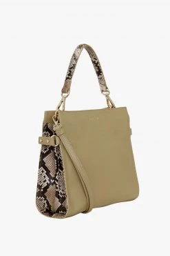 SABEN Bags Bea Tussock Pale Green Python Leather Square Crossbody Bag The Edit