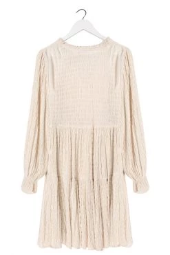 Ivy + Jack Billie Ecru Shirred LS Frill V Neck Tiered Mini Dress New In