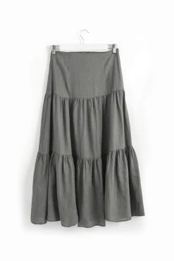 Among The Brave Skirts Blazing Moss Tiered Linen Midi Skirt