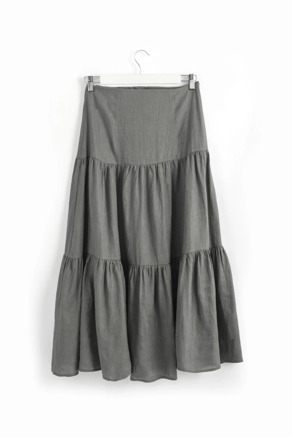 Among The Brave Skirts Blazing Moss Tiered Linen Midi Skirt
