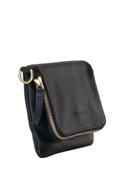 Harry & Co Bobi Leather Fold Over Black Clutch With Gold Chain