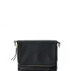 Harry & Co Bobi Leather Fold Over Black Clutch With Gold Chain